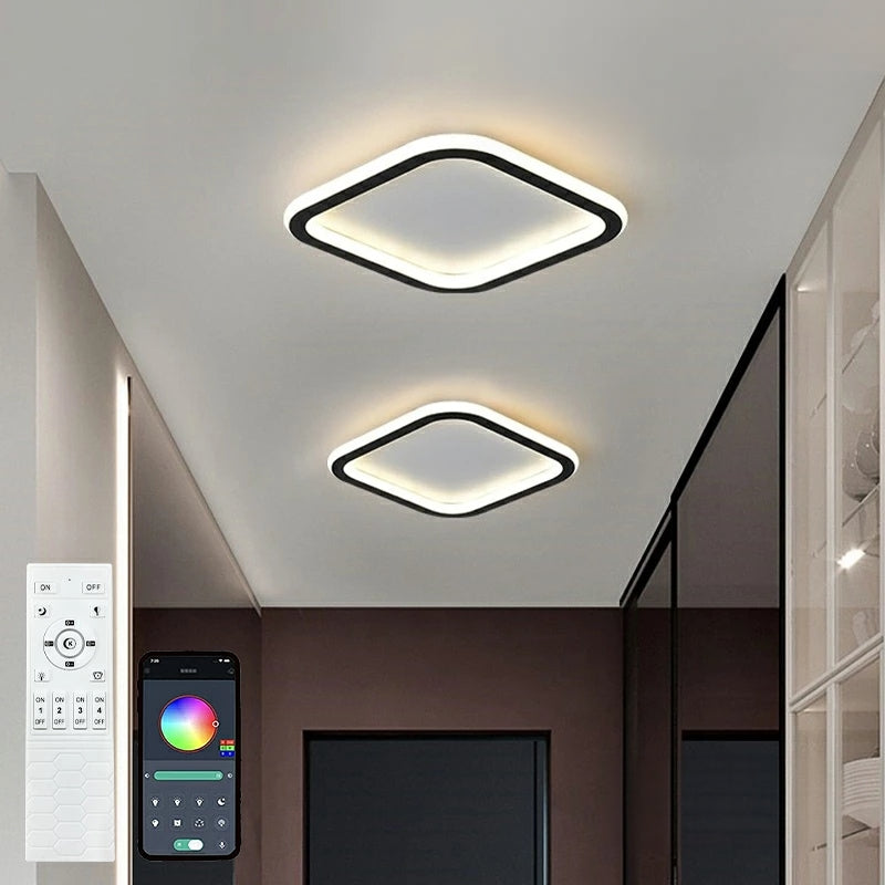 おしゃれ シーリングライト LED スクエア 丸角 ブラック×ホワイト 薄型 天井照明 間接光 モダン 北欧風 玄関 廊下 リビング 寝室