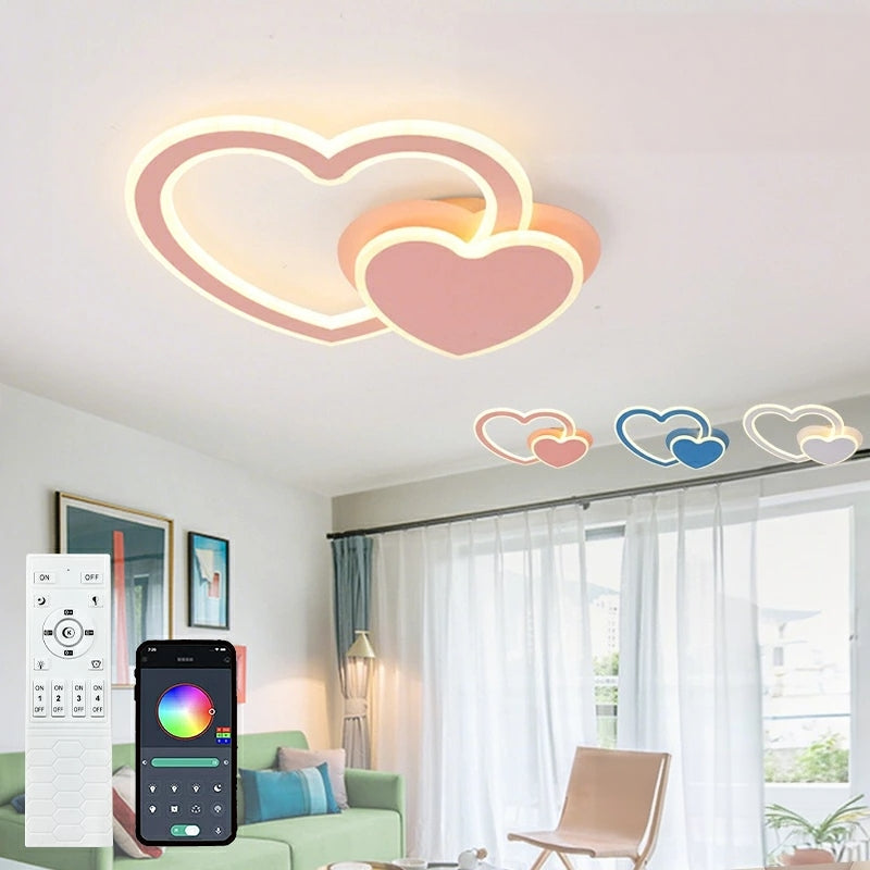 おしゃれ シーリングライト ハート LED 天井照明 薄型 ラインライト 北欧 子供部屋 寝室 ピンク ブルー ホワイト かわいい インテリア照明