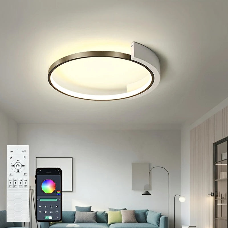 おしゃれ シーリングライト LED オープンサークル リングデザイン ブラウン×ホワイト 薄型 天井照明 間接光 モダン 北欧風 リビング 玄関 寝室