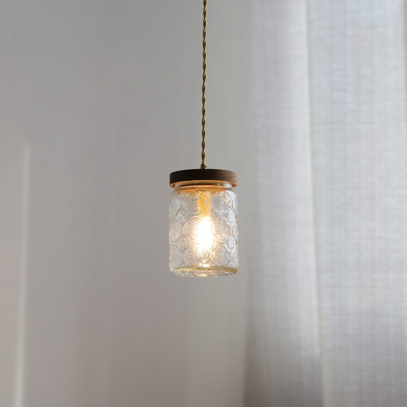ペンダントライト 北欧 ガラス 木製 花柄 1灯 G9 LED対応 ナチュラル ダイニング