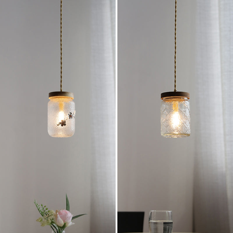 ペンダントライト 北欧 ガラス 木製 花柄 1灯 G9 LED対応 ナチュラル ダイニング