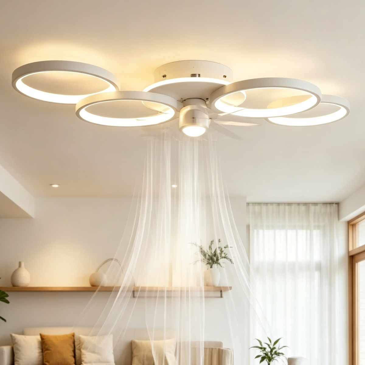 シーリングファンライト LED 8畳 北欧 薄型 調光調色 静音 DCモーター リモコン付き 省エネ 常夜灯