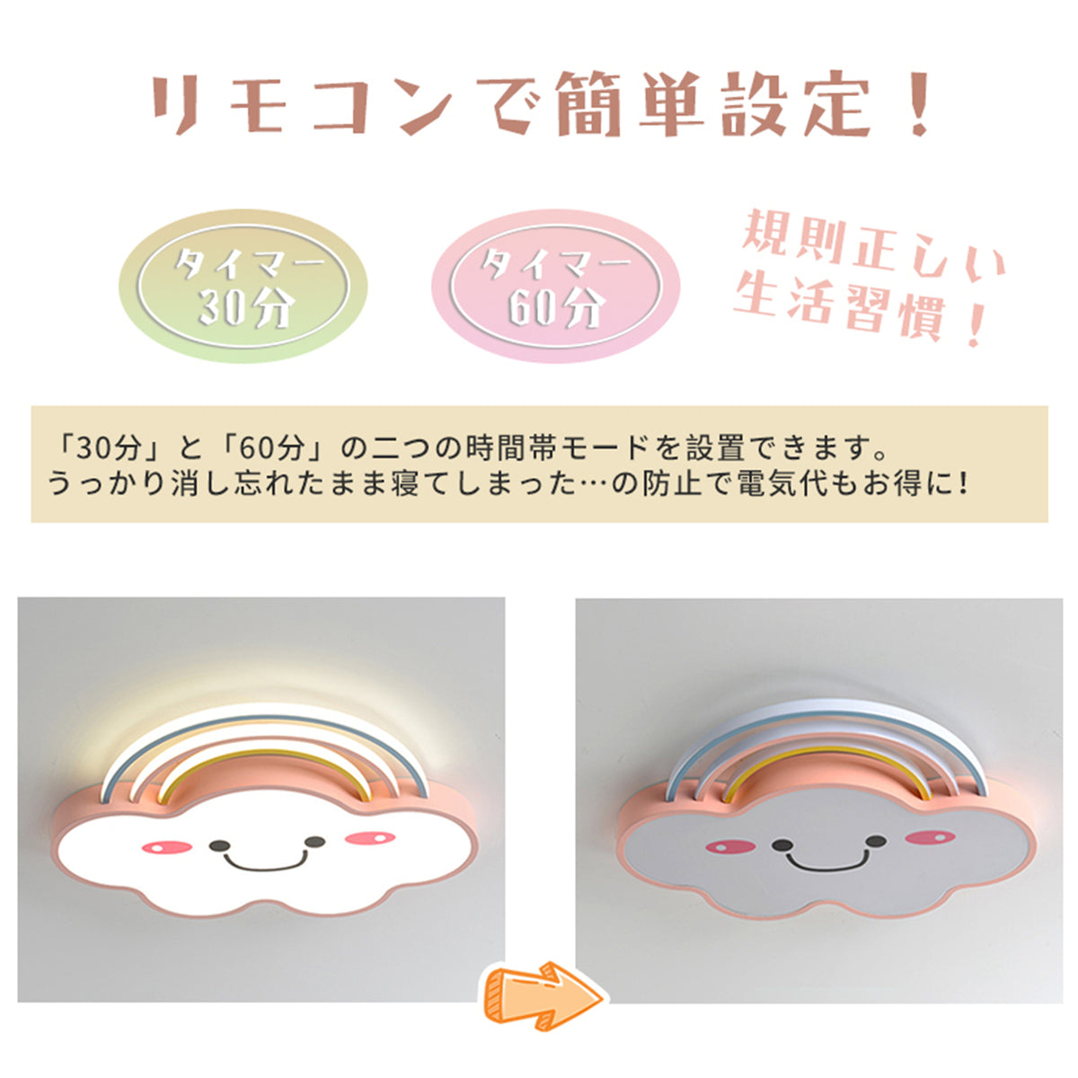 LED シーリングライト 雲型 調光調色 リモコン APP対応 常夜灯 北欧 おしゃれ 天井照明 6畳 8畳 10畳 工事不要 子供部屋 ピンク ブルー
