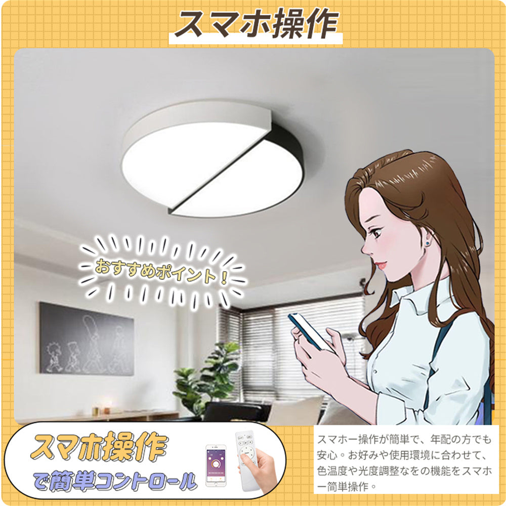 LED シーリングライト モノトーン 調光調色 リモコン APP対応 北欧 工業風 おしゃれ 天井照明 40cm 50cm 白黒 幾何学 工事不要