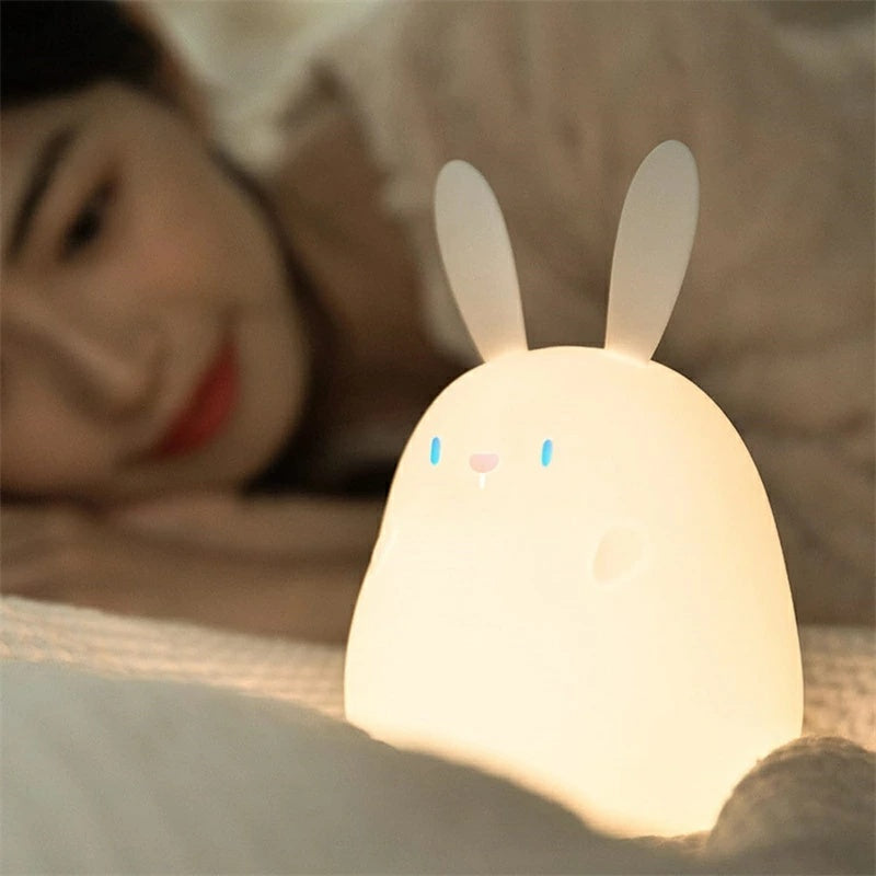 うさぎ型 USB 充電式 LED ナイトライト タッチ調光 & タイマー付き 授乳・子供用