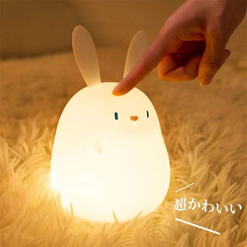 うさぎ型 USB 充電式 LED ナイトライト タッチ調光 & タイマー付き 授乳・子供用