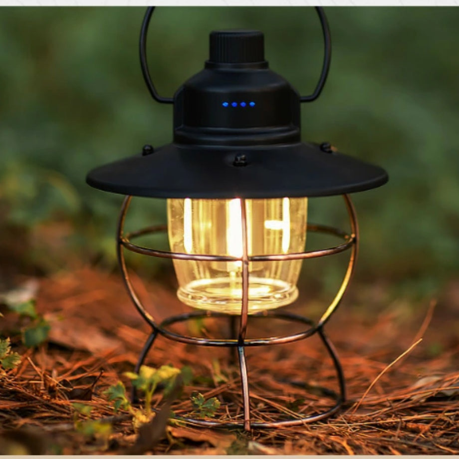 レトロアンティークソーラー & USB 充電防水 LED ランタン SOS 防災調光