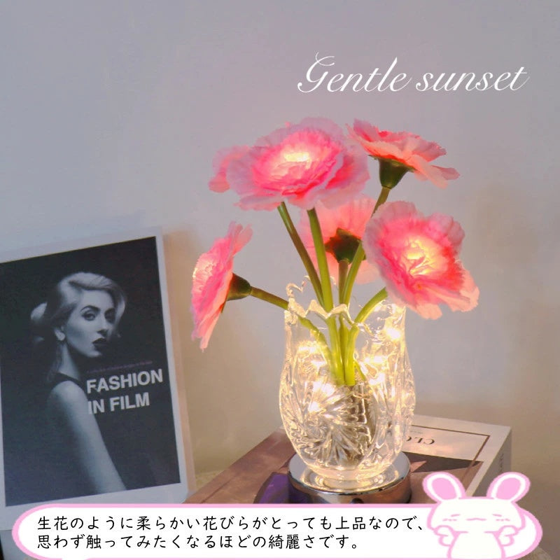 USB 充電式発光 LED 造花ブーケ バラ・カーネーション多種花材アレンジ