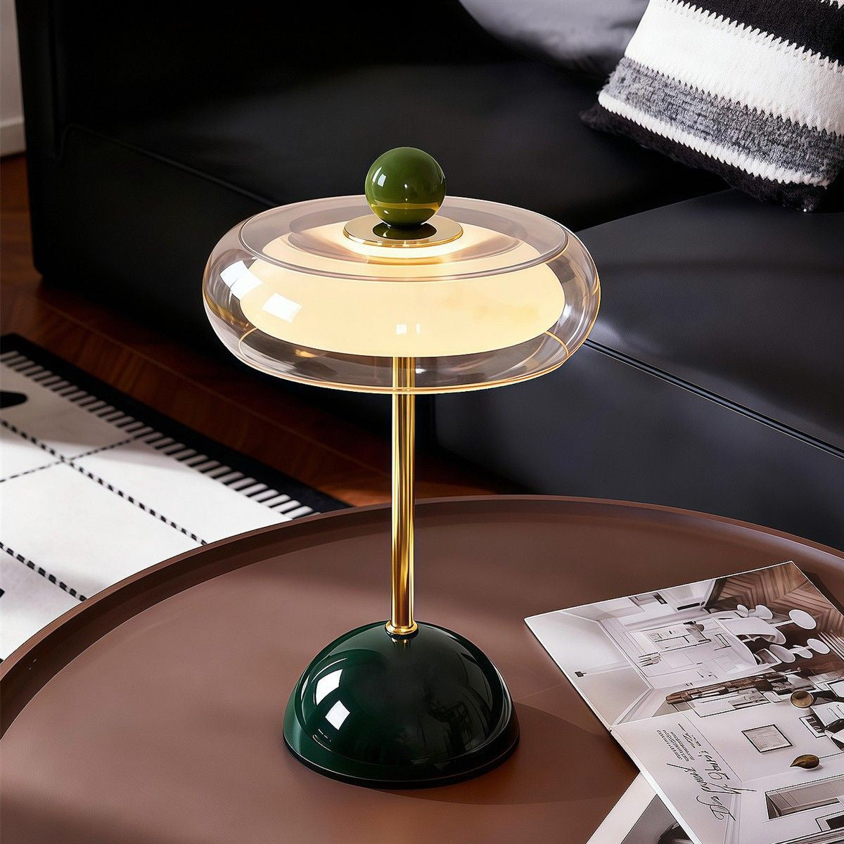 テーブルランプ フレンチミッドセンチュリー リビング ベッドサイド 高級感 雰囲気照明 クリアガラス グリーン × ゴールド 装飾ライト