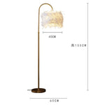 フェザーフロアライト 北欧モダン スタンドライト 羽毛シェード LED対応 アーチ型フロアランプ ゴールドフレーム おしゃれ間接照明 寝室 リビング用