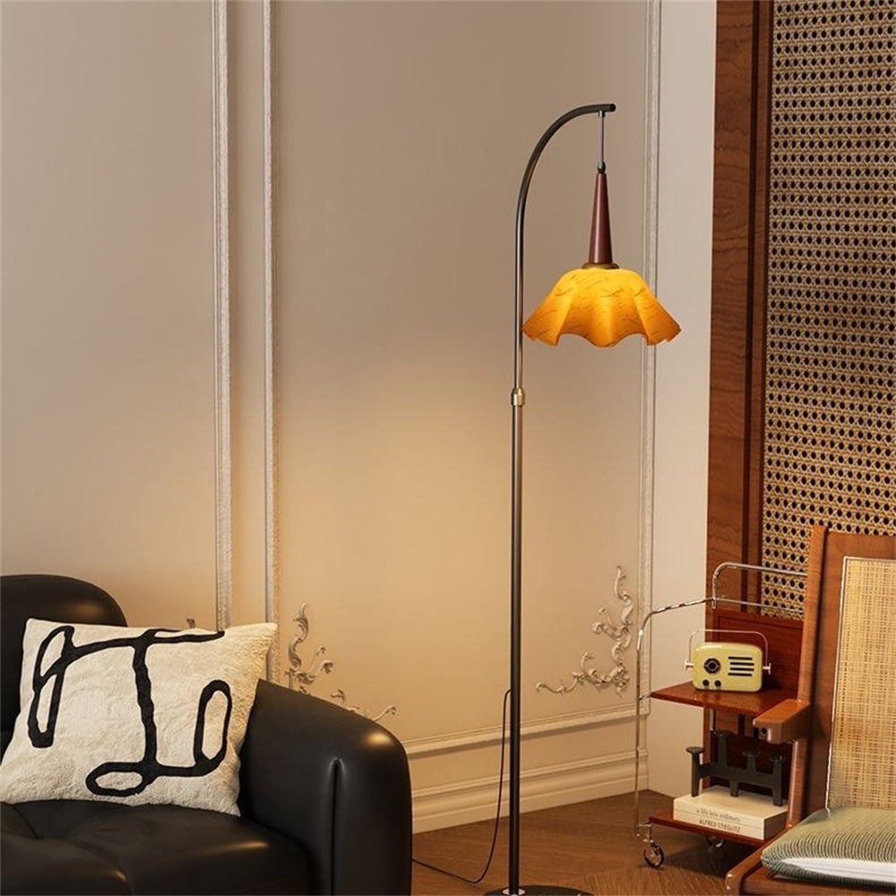 フロアライト スタンドライト アクリルシェード ブラウン 花びら 和モダン 北欧 調光対応 間接照明 サイドテーブル付き A/B おしゃれ リビング 寝室 ホテルライク