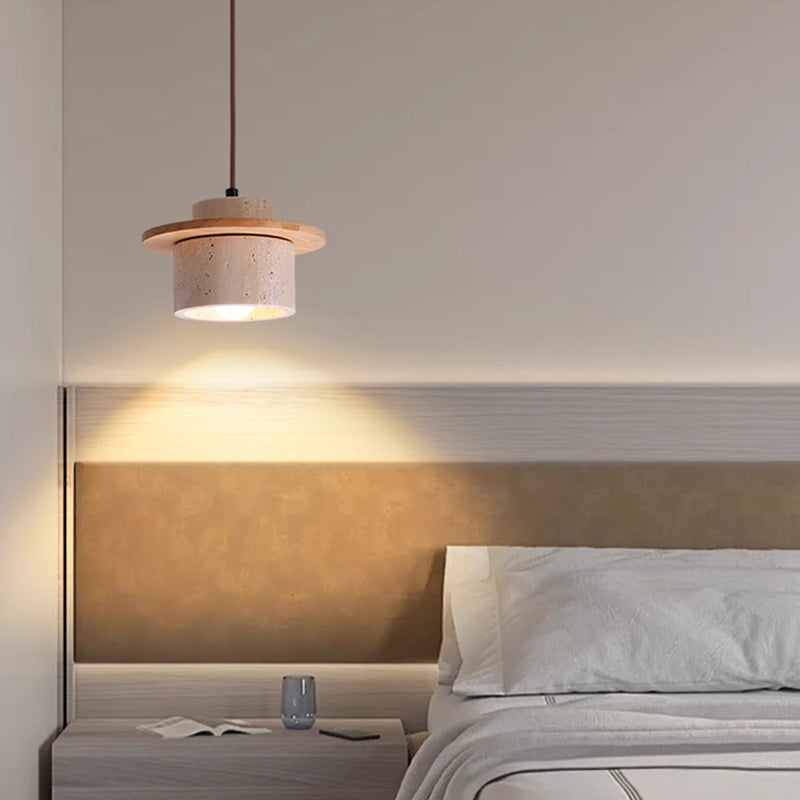 ペンダントライト 北欧 天然石 天然木 筒型 E26 led シンプル 天井照明 ダイニング 玄関 リビング 階段 書斎 インテリア照明 ベージュ系 ナチュラル ウォールナット色 引掛けシーリング用 ダクトレールプラグ