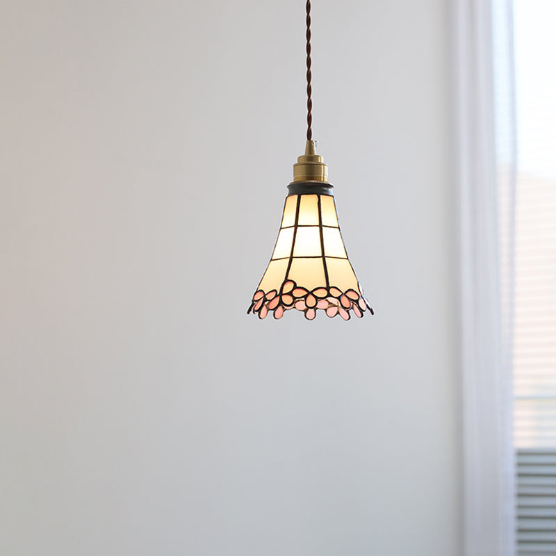 ペンダントライト ガラス ダクトレール用 花びら ステンドグラス 1灯 E26口金 led レトロ デザイン リビング トイレ 寝室 洗面所 可愛い ピンク ロマンチック ダイニング