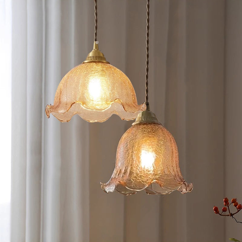 ペンダントライト 北欧 ガラス 木 茶色 花びら フラワー ひび 1灯 E26 led モダン シンプル レトロ デザイン 天井照明 シェードランプ ダイニング 玄関 リビング トイレ 寝室 洗面所 キッチン ダクトレール用 LED対応