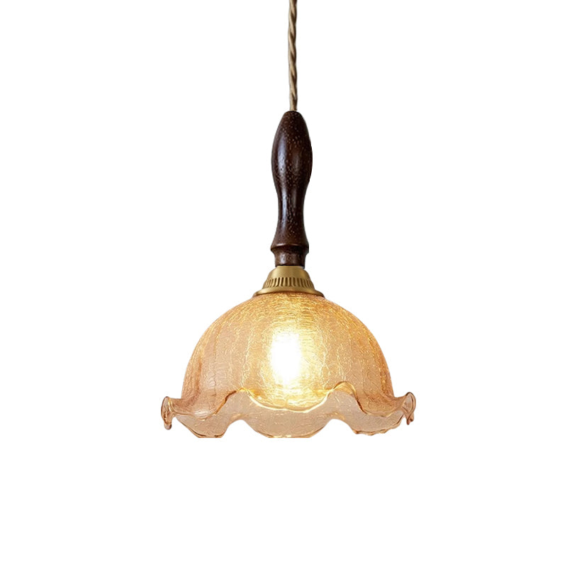 ペンダントライト 北欧 ガラス 木 茶色 花びら フラワー ひび 1灯 E26 led モダン シンプル レトロ デザイン 天井照明 シェードランプ ダイニング 玄関 リビング トイレ 寝室 洗面所 キッチン ダクトレール用 LED対応