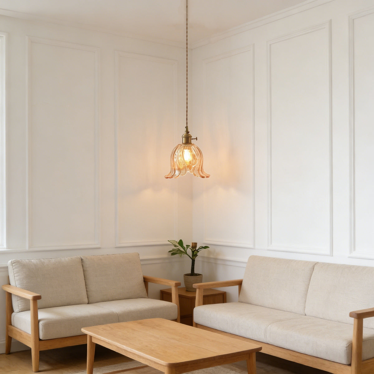 ペンダントライト 吊下げ灯 花びら 北欧 ガラス 木 1灯 E26 LED対応 モダン レトロ デザイン 天井照明 ダイニング 玄関 リビング トイレ 寝室 キッチン 食卓 可愛い 階段 グリーン クリア アンバー