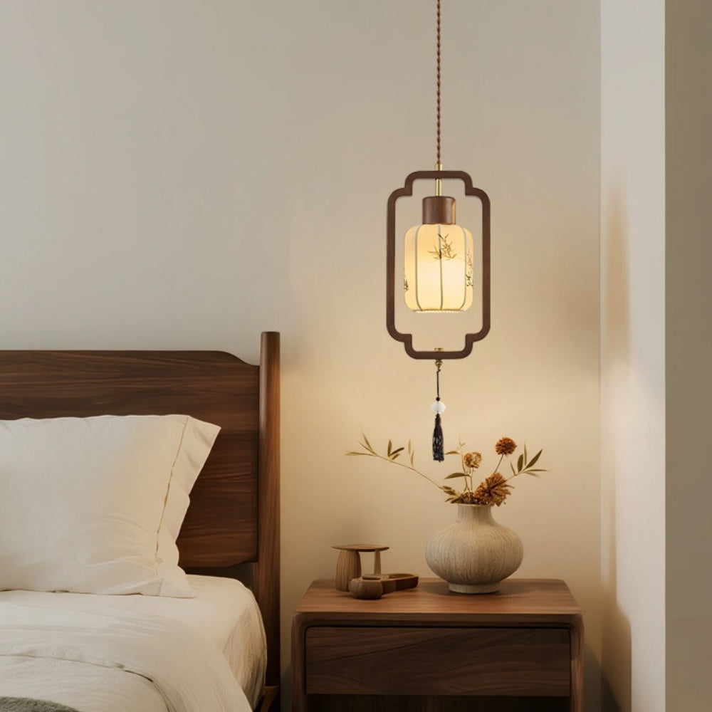ペンダントライト 和風 和モダン 木製 ファブリック 布シェード 竹柄 おしゃれ 北欧 レトロ アンティーク 照明器具 天井照明 吊り下げ照明 E26 ダイニング 寝室 リビング 玄関 和室 茶室 民泊 ホテル 引掛けシーリング ダクトレール対応