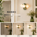 ウォールライト 花型 3灯 LED 北欧 可愛い アクリルシェード グリーンベース USB充電式 無段階調光 マグネット式 工事不要 コードレス 間接照明 玄関 階段 鏡前 寝室 和室 おしゃれ 壁付け照明