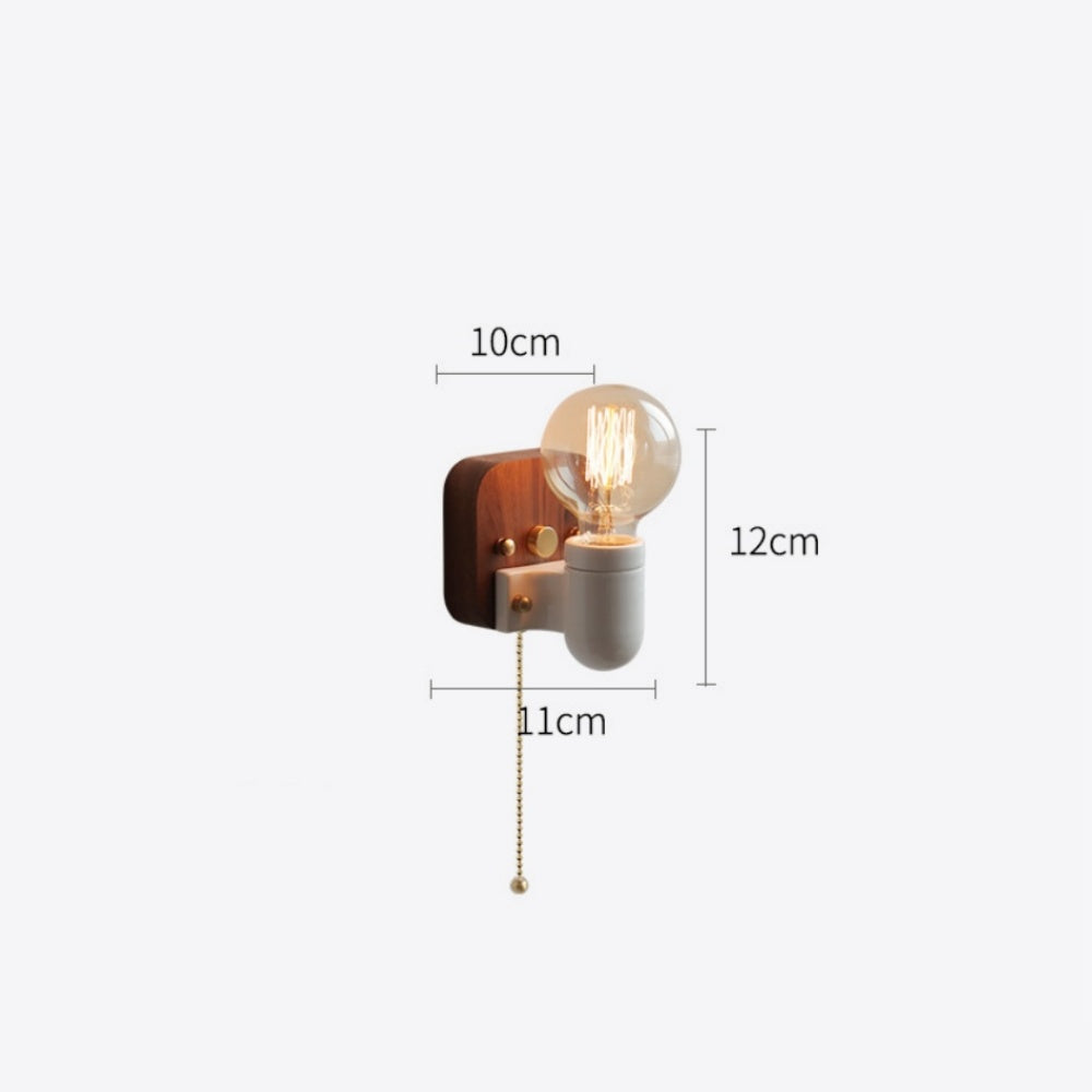 ウォールライト E26対応 木製ベース 陶器ソケット 裸電球 プルスイッチ付き 北欧 レトロ 可愛い シンプル 壁付け照明 間接照明 玄関 階段 和室 寝室 ブラック ホワイト 配線式 電気工事必要