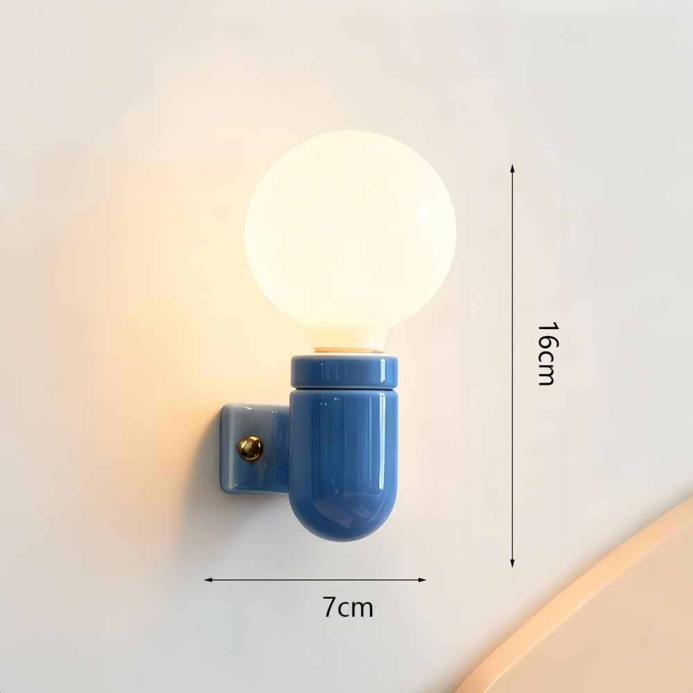 ウォールライト E26対応 裸電球 陶器ソケット 北欧 可愛い カラフル イエロー ブルー レッド 子供部屋 キッズルーム レトロ シンプル 間接照明 玄関 階段 寝室 配線式 電気工事必要 電球別売り