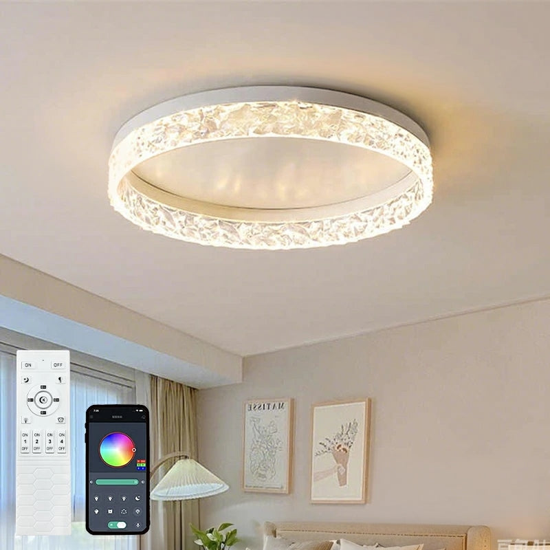 おしゃれ シーリングライト LED クリスタルリング 丸型 調光調色 天井照明 間接照明 カットクリスタル リモコン付き モダン 寝室 リビング