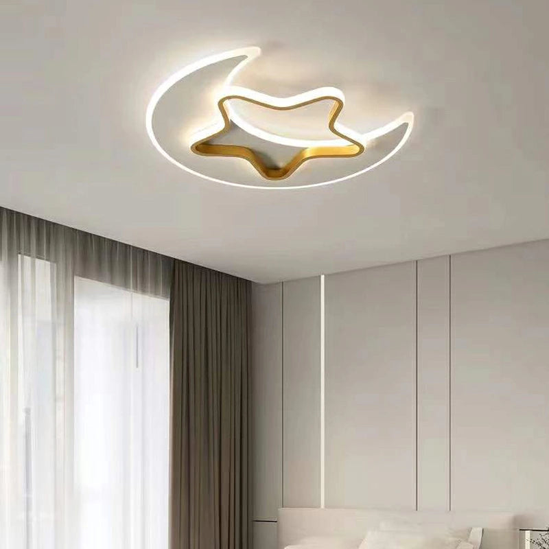 おしゃれ シーリングライト 丸型 LED 天井照明 月 星 デザイン 薄型 間接照明 北欧 モダン ゴールド ブラック 子供部屋 寝室 趣味部屋