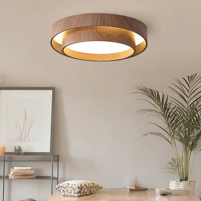 おしゃれ シーリングライト 木目調 LED リングライト 二重リング 薄型 天井照明 2色展開 ブラウン ナチュラル 間接光 和モダン 北欧 ナチュラル リビング 寝室 書斎