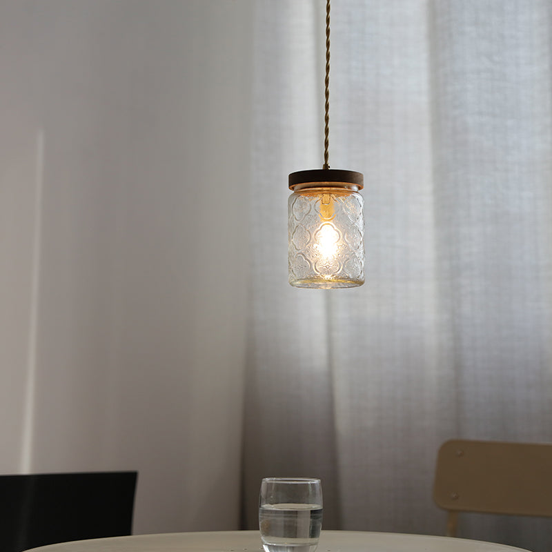 ペンダントライト 北欧 ガラス 木製 花柄 1灯 G9 LED対応 ナチュラル ダイニング