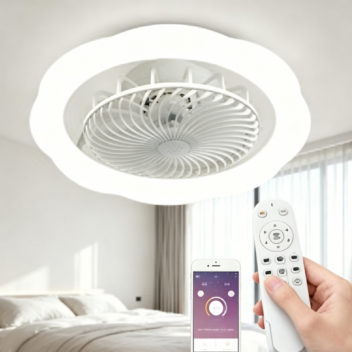 シーリングファンライト LED 花柄 8 畳 北欧風 薄型 調光調色 6 段階風量 静音 DC モーター リモコン付き