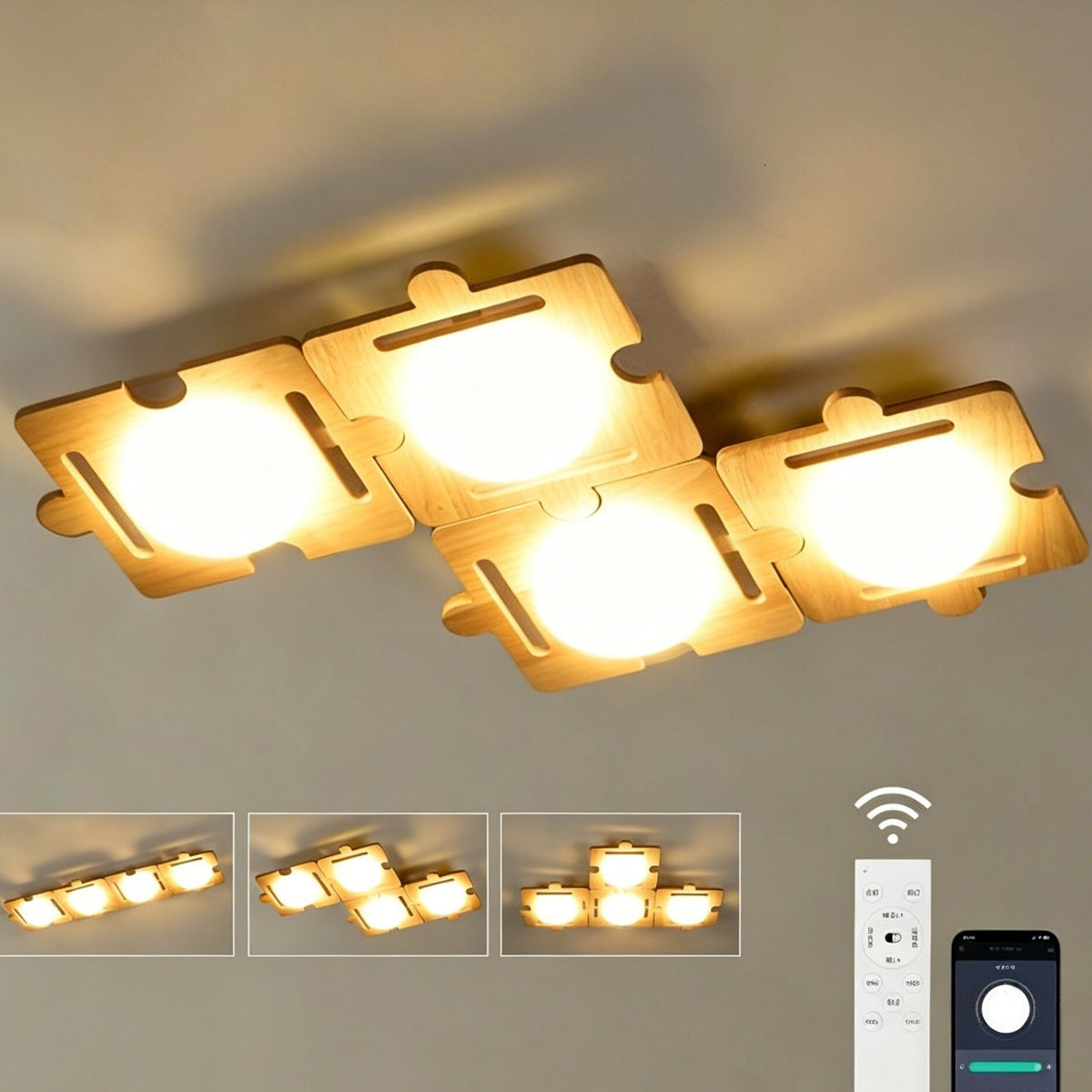木目調 DIY LED シーリングライト リモコン・APP 調光調色 タイマーメモリー常夜灯付 6～10 畳 工事不要 2 年保証