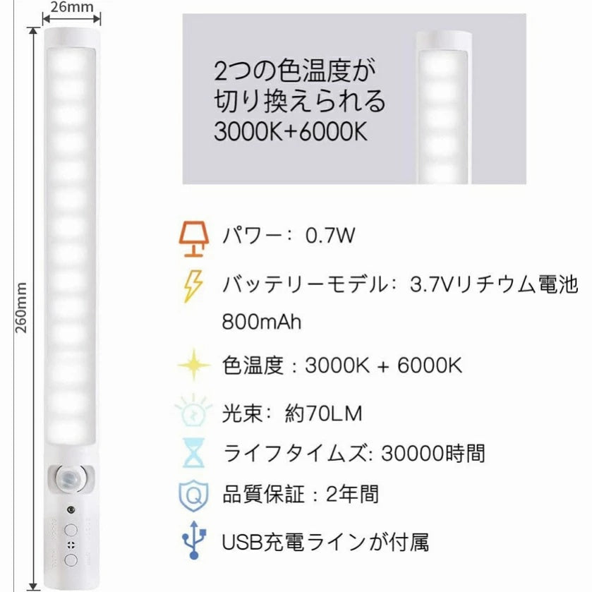 40LED 高輝度スティック型人感センサーライト USB 充電式 3 個セット