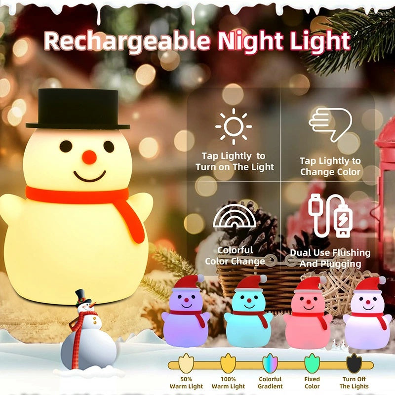 Type-C 充電式 雪だるまモチーフ可愛いクリスマス LED ナイトライト