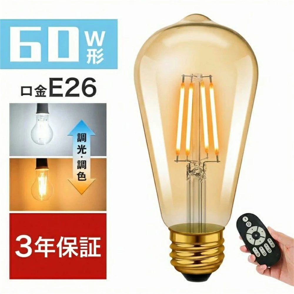 LED電球 ST21 E26 フィラメント電球 調光調色 リモコン付き 60W形相当 6W LED照明 電球色 昼白色 常夜灯 遠隔操作 省エネ 長寿命