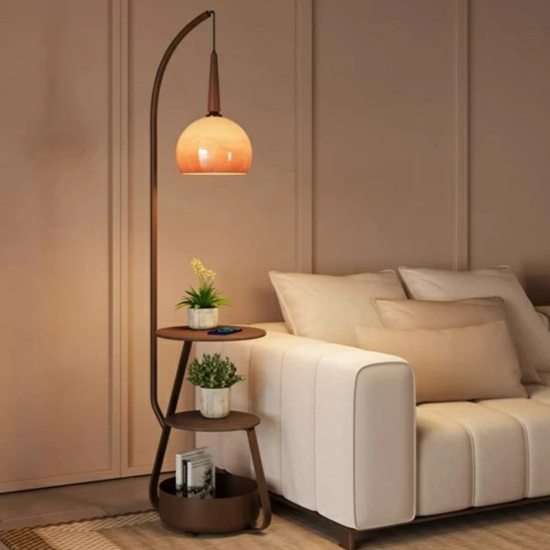 収納付きフロアランプ アーチ型 ガラスシェード スタンドライト 間接照明 寝室 リビング