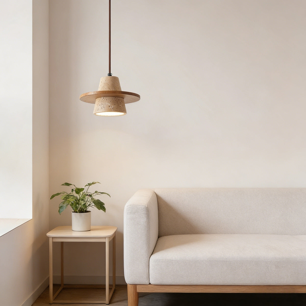 ペンダントライト 北欧 天然石 木 筒型 E26 led シンプル 天井照明 ダイニング 玄関 リビング 階段 書斎 インテリア照明 ベージュ系 ナチュラル ウォールナット色 引掛けシーリング用 ダクトレールプラグ　