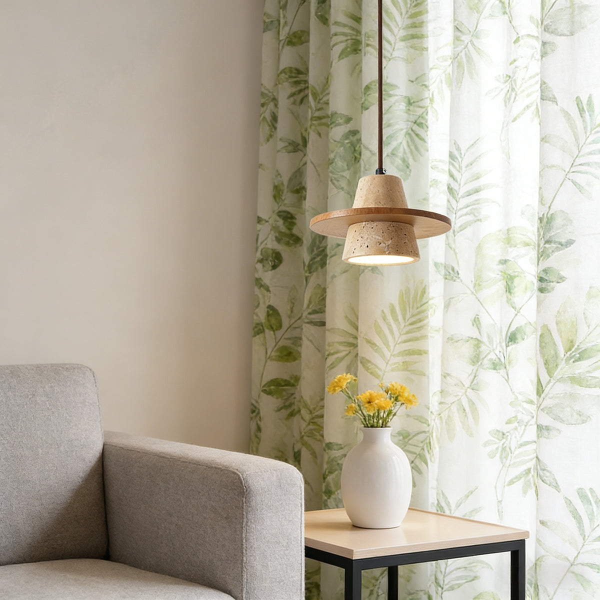 ペンダントライト 北欧 天然石 木 筒型 E26 led シンプル 天井照明 ダイニング 玄関 リビング 階段 書斎 インテリア照明 ベージュ系 ナチュラル ウォールナット色 引掛けシーリング用 ダクトレールプラグ　