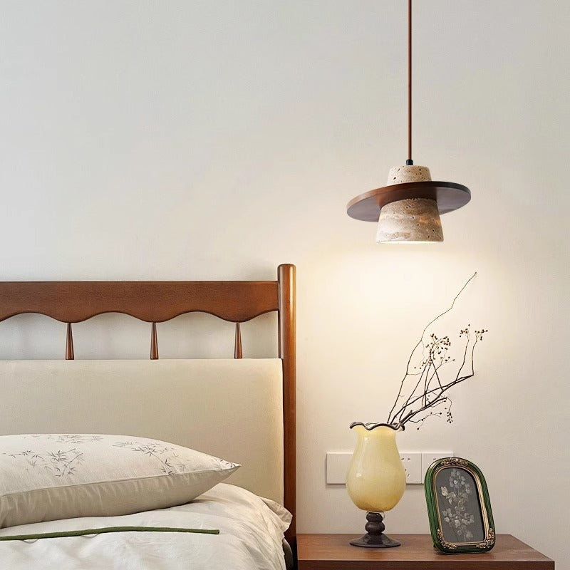 ペンダントライト 北欧 天然石 木 筒型 E26 led シンプル 天井照明 ダイニング 玄関 リビング 階段 書斎 インテリア照明 ベージュ系 ナチュラル ウォールナット色 引掛けシーリング用 ダクトレールプラグ　
