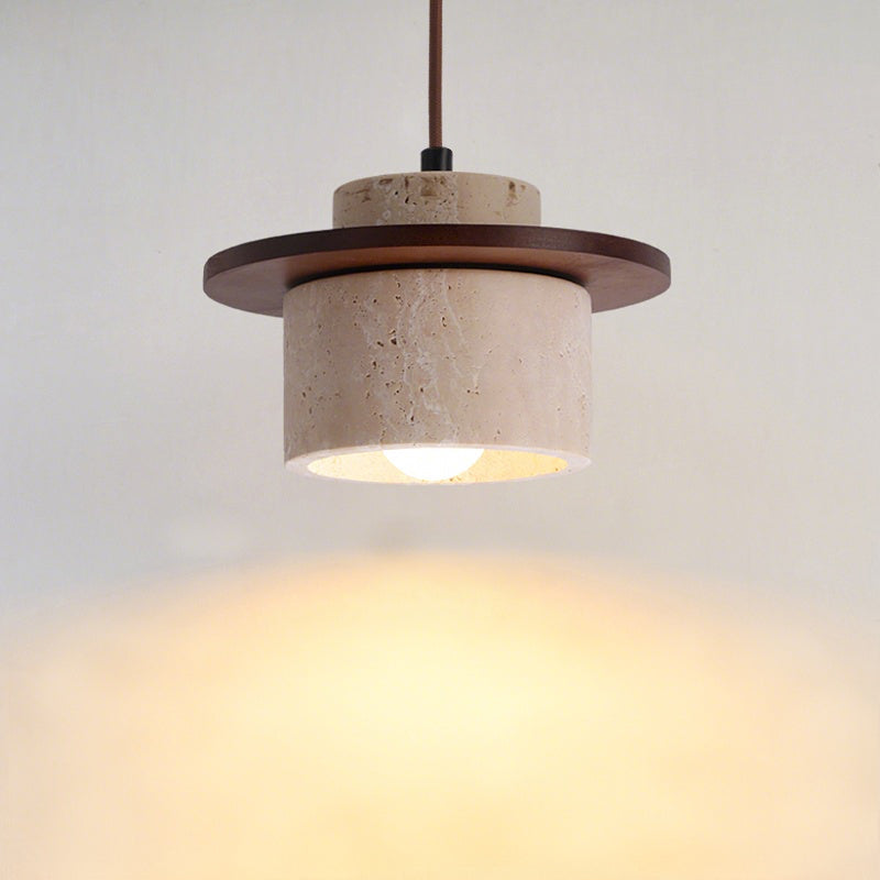 ペンダントライト 北欧 天然石 天然木 筒型 E26 led シンプル 天井照明 ダイニング 玄関 リビング 階段 書斎 インテリア照明 ベージュ系 ナチュラル ウォールナット色 引掛けシーリング用 ダクトレールプラグ　