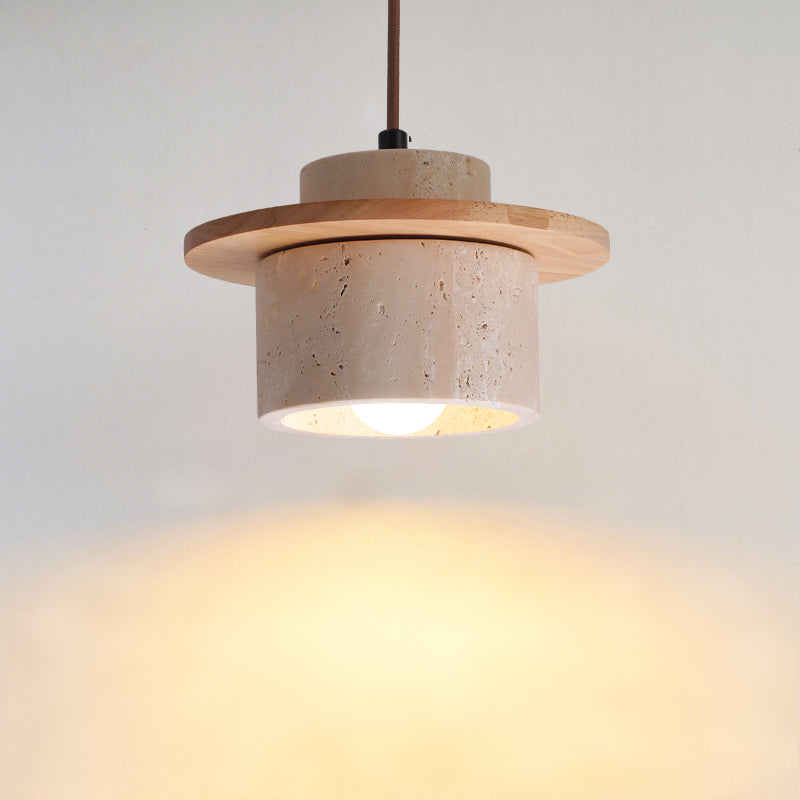 ペンダントライト 北欧 天然石 天然木 筒型 E26 led シンプル 天井照明 ダイニング 玄関 リビング 階段 書斎 インテリア照明 ベージュ系 ナチュラル ウォールナット色 引掛けシーリング用 ダクトレールプラグ　