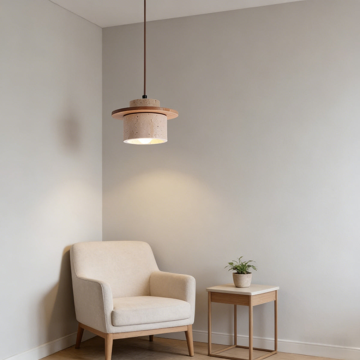 ペンダントライト 北欧 天然石 天然木 筒型 E26 led シンプル 天井照明 ダイニング 玄関 リビング 階段 書斎 インテリア照明 ベージュ系 ナチュラル ウォールナット色 引掛けシーリング用 ダクトレールプラグ　