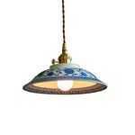 ペンダントライト 北欧 陶器 真鍮 1灯 E26口金 LED レトロ デザイン 天井照明 ダイニング リビング 寝室 キッチン上品 瓷器 釉 花 茶碗型 和風 青花 陶磁