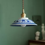 ペンダントライト 北欧 陶器 真鍮 1灯 E26口金 LED レトロ デザイン 天井照明 ダイニング リビング 寝室 キッチン上品 瓷器 釉 花 茶碗型 和風 青花 陶磁