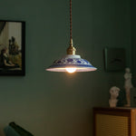 ペンダントライト 北欧 陶器 真鍮 1灯 E26口金 LED レトロ デザイン 天井照明 ダイニング リビング 寝室 キッチン上品 瓷器 釉 花 茶碗型 和風 青花 陶磁