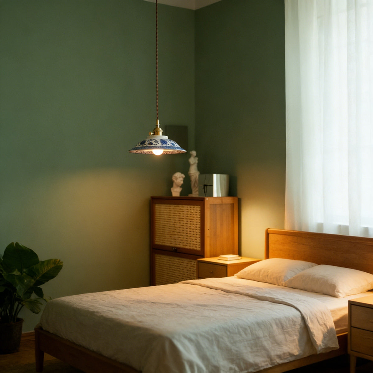 ペンダントライト 北欧 陶器 真鍮 1灯 E26口金 LED レトロ デザイン 天井照明 ダイニング リビング 寝室 キッチン上品 瓷器 釉 花 茶碗型 和風 青花 陶磁