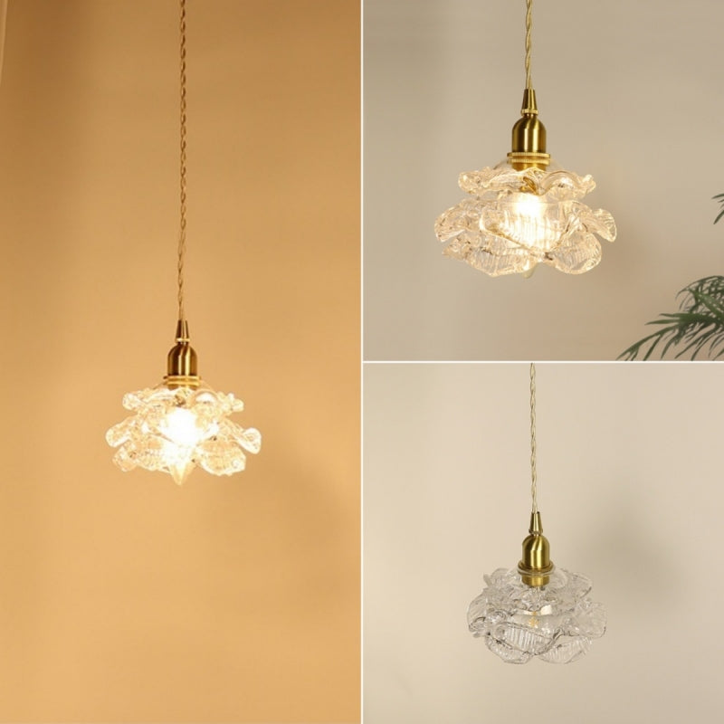 ペンダントライト 北欧 ダイニング フラワー 花びら ガラス E14 おしゃれ LED 照明器具 1灯 小さめ