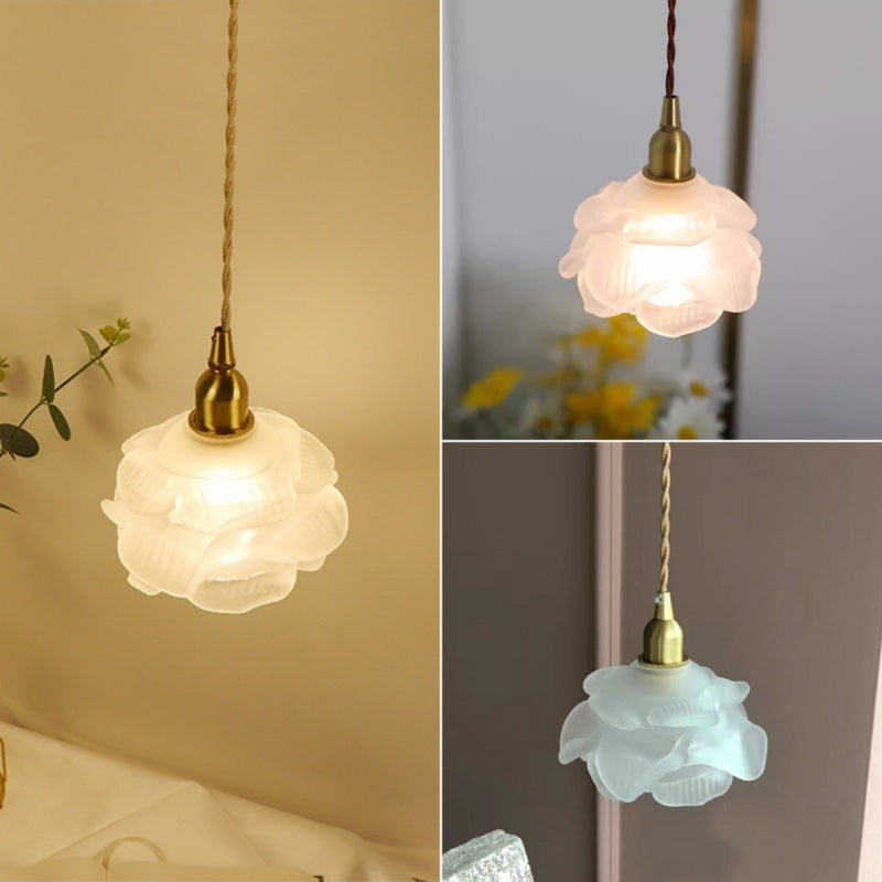 ペンダントライト 北欧 ダイニング フラワー 花びら ガラス E14 おしゃれ LED 照明器具 1灯 小さめ