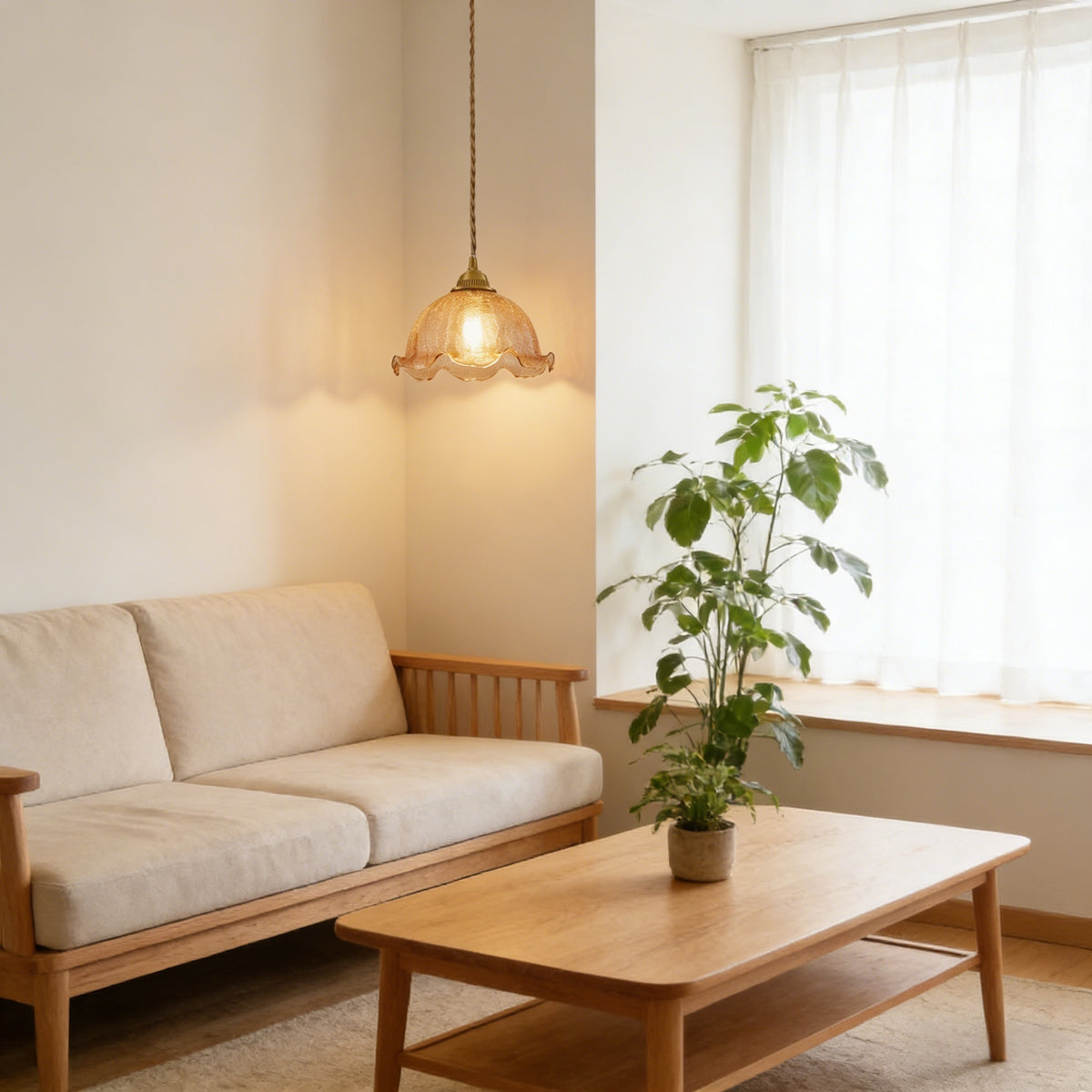 ペンダントライト 北欧 ガラス 木 茶色 花びら フラワー ひび 1灯 E26 led モダン シンプル レトロ デザイン 天井照明 シェードランプ ダイニング 玄関 リビング トイレ 寝室 洗面所 キッチン ダクトレール用 LED対応