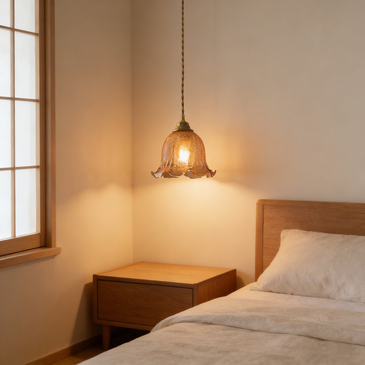 ペンダントライト 北欧 ガラス 木 茶色 花びら フラワー ひび 1灯 E26 led モダン シンプル レトロ デザイン 天井照明 シェードランプ ダイニング 玄関 リビング トイレ 寝室 洗面所 キッチン ダクトレール用 LED対応