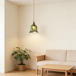 ペンダントライト 吊下げ灯 花びら 北欧 ガラス 木 1灯 E26 LED対応 モダン レトロ デザイン 天井照明 ダイニング 玄関 リビング トイレ 寝室 キッチン 食卓 可愛い 階段 グリーン クリア アンバー