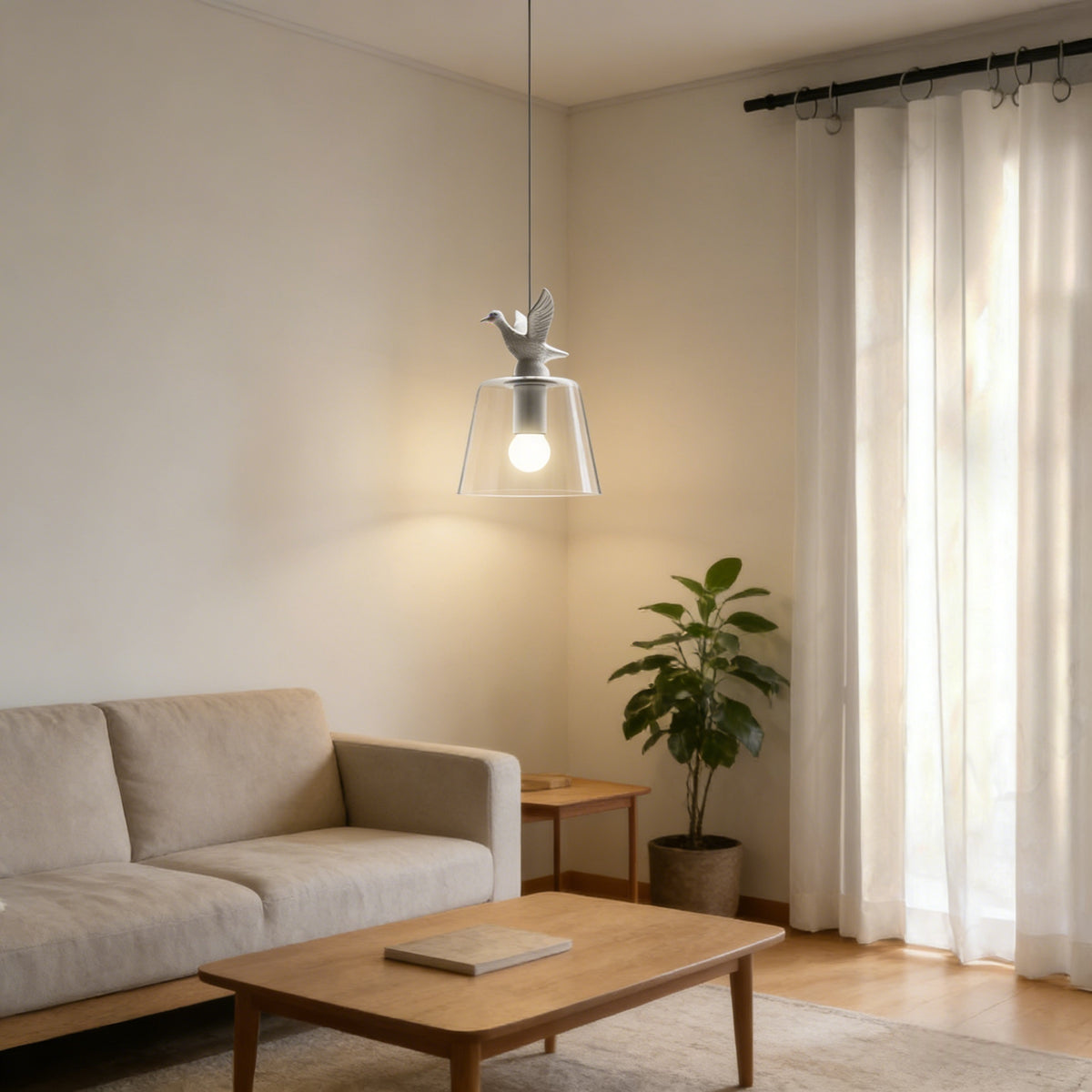 ペンダントライト 吊下げ灯 北欧 ガラス 鳥 アヒル 1灯 E26 LED シンプル デザイン 天井照明 ダイニング 玄関 リビング トイレ 寝室 洗面所 キッチン 食卓 可愛い 階段 ナチュラル 和室 クリア 子供部屋
